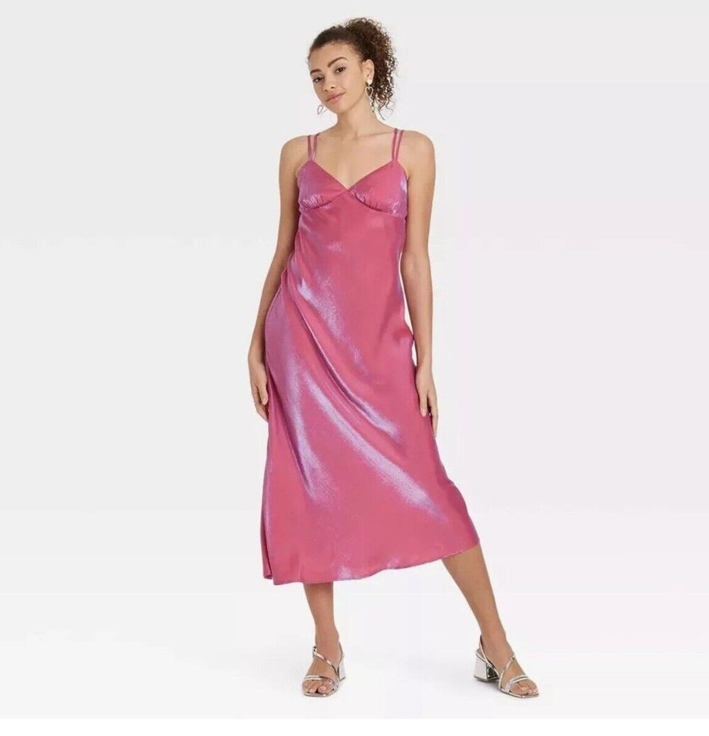 Wild Fable Iridescent Pink Maxi Slip Dress Women’s S NWT